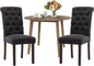 COLAMY 3-Piece Extendable Dining Table Set for 2, 36" Kitchen Round Wood Table with 2 Tufted Dining Room Chairs,Light Brown/Black