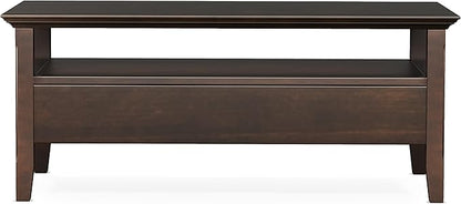 SIMPLIHOME Acadian Coffee Table - 48 inch Wide Solid Wood Transitional Cocktail Table with 2 Drawers in Brunette Brown, Classic Living Room Table with Storage Shelf and Tapered Legs
