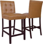 HomePop 24" Upholstered Button Tufted Leatherette Counter Height Barstool Chairs, Carmel Faux Leather (Set of 2)