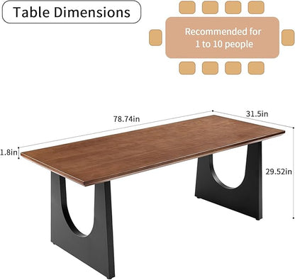 Wooden Executive Office Desk Computer Table Multi-Sized High Cost Performance Stylish Design Metal Legs Versatile Use for Office or Dining Casual Table (Walnut Color, 78.74in)