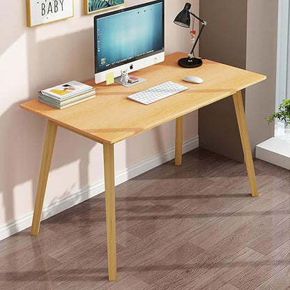 IOTXY Simple Wooden Writing Desk - Modern Minimalist Style PC Laptop Computer Workbench with Solid Wood Legs, 39" W Home Office Work Table for TV Stand Music Video Live Broadcast Workstation, Walnut
