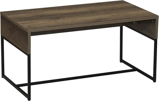 Household Essentials Wrap Rectangular Coffee Table Ashwood Rustic Wood Grain and Black Metal