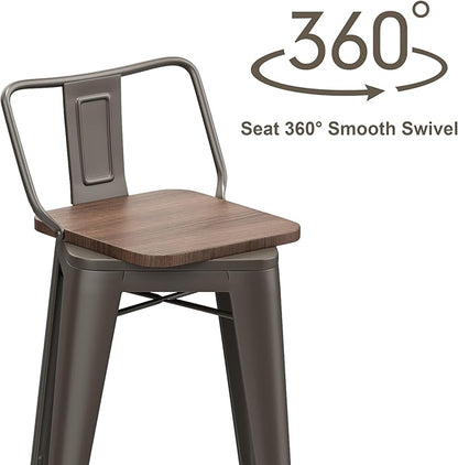 30 Inch Swivel Bar Stools Set of 4 with Backs Counter Height Industrial Metal Barstools Island Bar Chairs for Home Kitchen Dining Room (Swivel 30 inch,Rusty Wooden)
