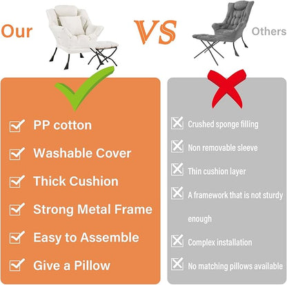 Lazy Chair with Ottoman, Modern Large Accent Lounge Chair with a Pillow, Leisure Sofa Armchair with Ottoman, Reading Chair with Footrest for Bedroom, Living Room, Dorm Room,Peach Beige