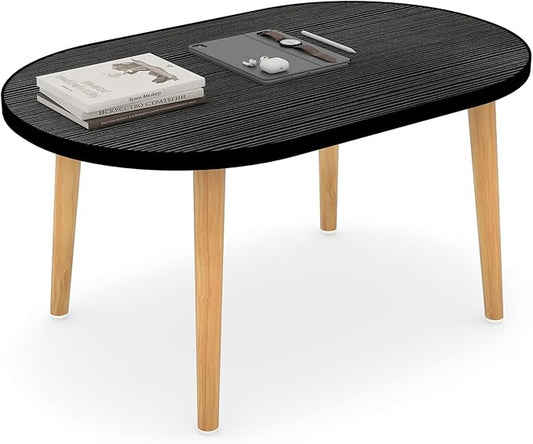 Oval Coffee Table Low Table with 4 Solid Wood Sturdy Legs, Floor Table Desk for Sitting on The Floor, Storage and Living Room Furniture (Black)