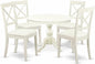 East West Furniture HBBO5-LWH-C 5 Piece Modern Dining Table Set Includes a Round Wooden Table with Pedestal and 4 Linen Fabric Kitchen Dining Chairs, 42x42 Inch, Linen White