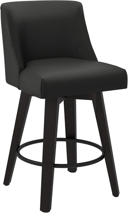 Counter Height Swivel Bar Stools Set of 3, 26 Inch Bar Stools with Footrest, Faux Leather Upholstered Barstools with Back and Solid Wood Legs for Kitchen Island, Dining Room,Pub,Black