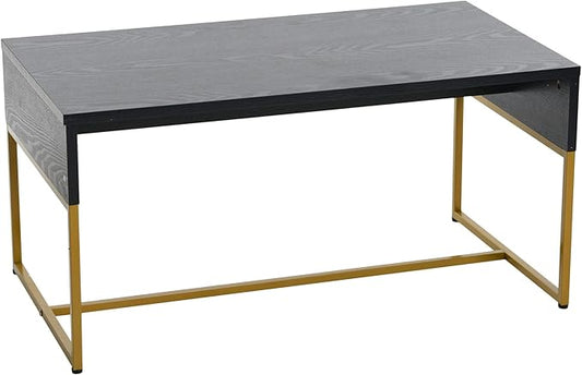 Household Essentials Wrap Rectangular Coffee Table Black Oak Wood Grain and Black Metal