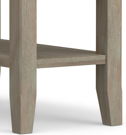 SIMPLIHOME Acadian 14-inch Wide Solid Wood Narrow End Table in Distressed Grey, Transitional-Style Side Table for Living Room, Bedroom, or Family Room with 2 Open Shelves