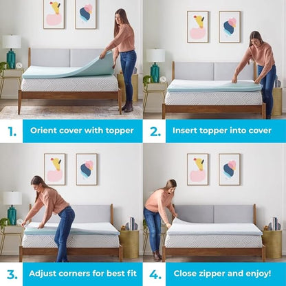 Linenspa 3 Inch Gel Swirl Memory Foam Mattress Topper with Machine-Washable-Cover