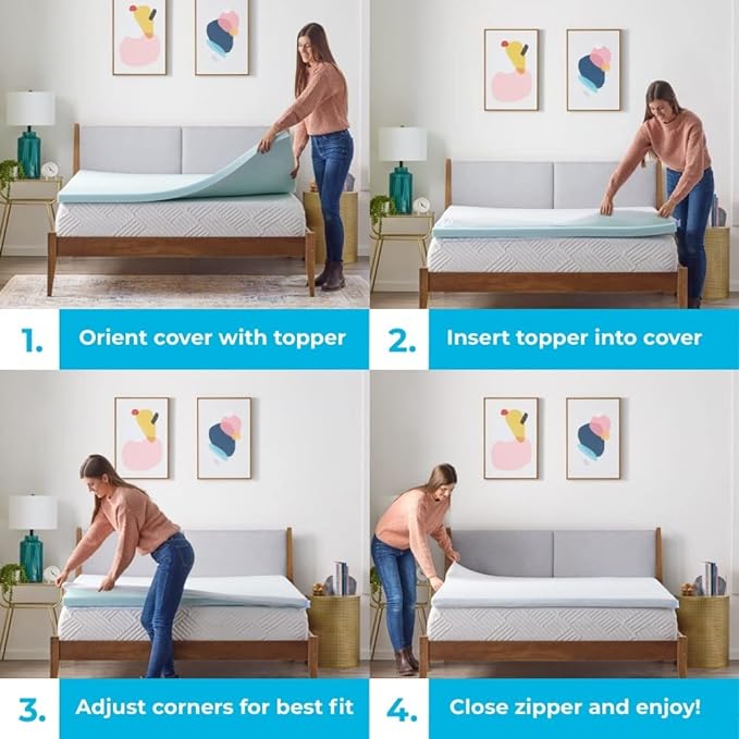 Linenspa 2 Inch Gel Swirl Memory Foam Mattress Topper with Machine-Washable-Cover