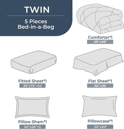 HEVUMYI Red Twin Comforter Set - 5-Piece All Season Bed in a Bag Twin, Ultra Soft Bedding Set with Comforter, Flat Sheet, Fitted Sheet, Pillowcases, Pillow Shams