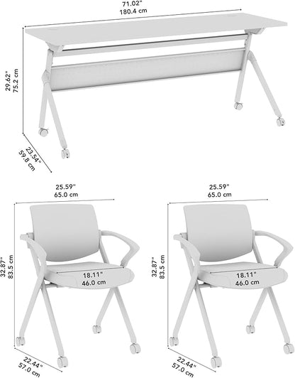 Bush Business Furniture Folding Training Table Set for 2, 72 inch, 2 Mesh Back Folding Chairs with Arms, Commercial-Grade Bundle for Office or Classroom, Envision Collection, Gray