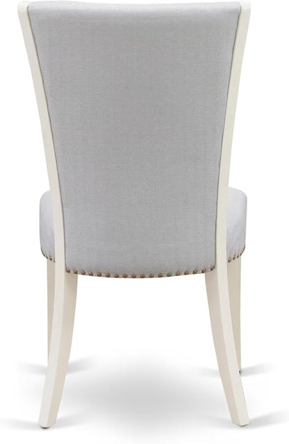 East West Furniture V077VE005-9 9 Piece Kitchen Table Set Includes a Rectangle Dining Table with V-Legs and 8 Grey Linen Fabric Parson Dining Room Chairs, 40x72 Inch, Multi-Color
