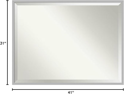 Amanti Art Silver Bathroom Mirror for Over Sink, 31x41 Hera Chrome Rectangle Vanity Mirror, X-Large Modern Frame, Hangs Horizonally and Vertically, Bathroom Wall Decor, Beveled Edge from WI, USA