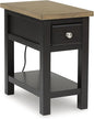Signature Design by Ashley Drazmine Casual 1 Drawer Chair Side End Table with USB Charging Ports, 1 Lower Shelf and Power Cord, Light Brown & Black