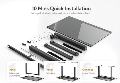 Claiks Electric Glass Standing Desk, 35x20 Inch Adjustable Height Stand Up Desks Quick Install for Computer, Black
