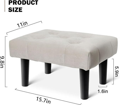 HOUCHICS Small Footstool Ottoman,Velvet Soft Footrest Ottoman with Wood Legs,Sofa Footrest Extra Seating for Living Room Entryway Office(Grey 2PACK)
