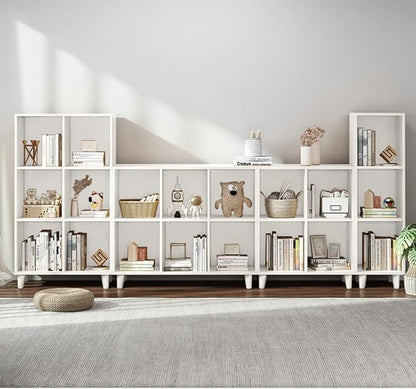 IOTXY Open Cube Low Bookcase - 3-Tier Freestanding Storage Display Cabinet Organizer with Legs for Home Office, 3-Cubes Open Shelf Short Bookshelf, White