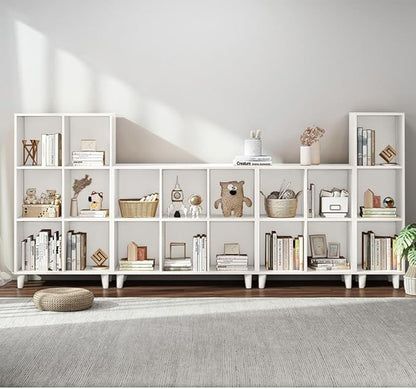 IOTXY Open Cube Low Bookcase - 2-Tier Freestanding Storage Display Cabinet Organizer with Legs for Home Office, 6-Cubes Open Shelf Short Bookshelf, White