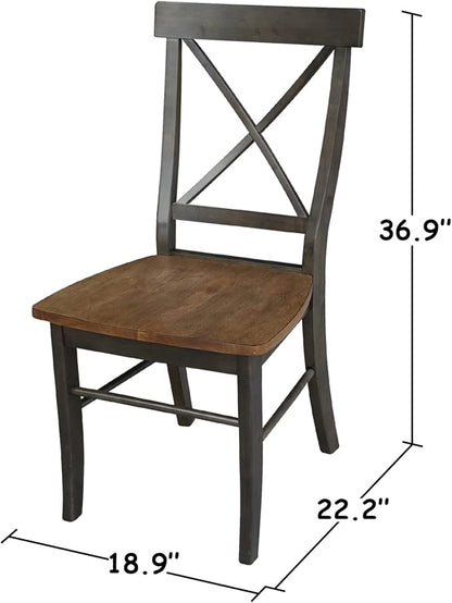 Set of Two X-Back Dining Chairs, Hickory/Washed Coal