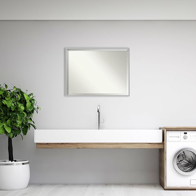 Amanti Art Silver Bathroom Mirror for Over Sink, 31x41 Hera Chrome Rectangle Vanity Mirror, X-Large Modern Frame, Hangs Horizonally and Vertically, Bathroom Wall Decor, Beveled Edge from WI, USA