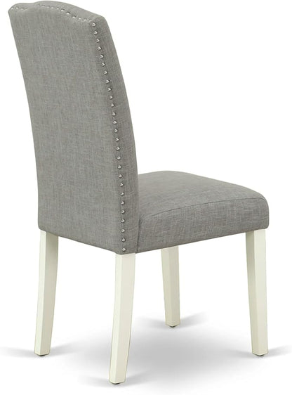 East West Furniture ANEN5-LWH-06 5 Piece Dining Room Furniture Set Includes a Round Kitchen Table with Pedestal and 4 Dark Shitake Linen Fabric Parsons Dining Chairs, 36x36 Inch, Linen White