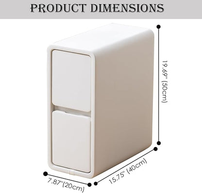 Narrow Nightstand, Solid Wood Night Stand, Slim Nightstands for Small Spaces, Couch, White Color 7.87in Wide