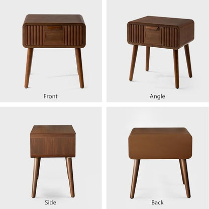 COSIEST Mid Century Modern Nightstands Set of 2, MCM Vintage Bedside Tables with Storage Drawers, Wood End Tables for Bedroom, Living Room (Brown, Striped Pattern)