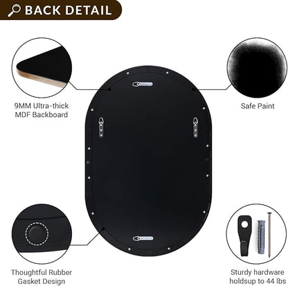 ANDY STAR Large Oval Black Bathroom Vanity Mirror, 30x40 Inch, Stainless Steel Metal Frame, Shatterproof Glass, Wall Mounted