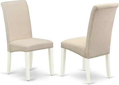 East West Furniture DLBA3-WHI-01 3 Piece Modern Dining Table Set Contains a Round Wooden Table with Dropleaf and 2 Cream Linen Fabric Upholstered Parson Chairs, 42x42 Inch, Linen White