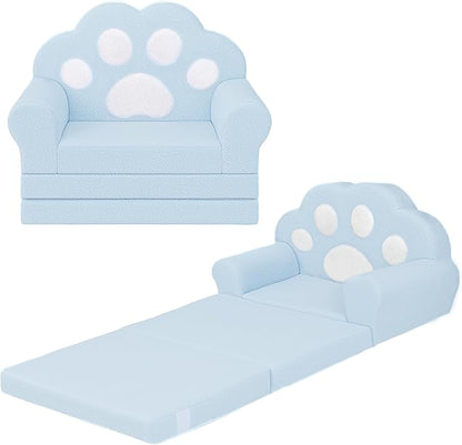 MONKISS Cat Paw Kids Couch, Toddler Chairs Comfy, Toddler Couch Bed Fold Out, Baby Lounge Chair, Birthday Gift for Girls, 1-4 Years Old, SF06, Blue