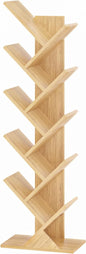 10 Tier Tree Book Shelf, Floor Standing Wood Bookshelf for Narrow Space, Storage Organizer Bookshelves for Books/CDs/Magazine, Bookcase with Shelves for Home Office, Living Room - Natural