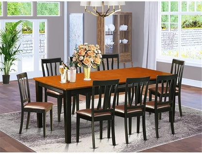 East West Furniture QUAN9-BCH-LC 9 Piece Dining Table Set Includes a Rectangle Dining Room Table with Butterfly Leaf and 8 Faux Leather Upholstered Chairs, 40x78 Inch, Black & Cherry