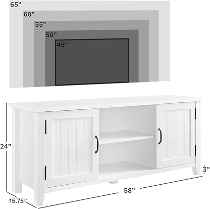 Walker Edison Buren Classic Grooved Door TV Stand for TVs up to 65 Inches, 58 Inch, Solid White