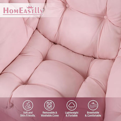 Lazy Chair with Ottoman, Large Modern Lounge Accent Chair with Armrests and Footrest, Reading Armchair with Ottoman, Leisure Sofa Chair for Living Room, Bedroom, Dorm Room, Office (Pink)