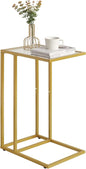 YMYNY C-Shaped End Table, Tempered Glass Sofa Side Table, nightstand for Small Place,Coffee Table for Hallway Office Bedroom Living Room, Metal Frame, Gold, 24.8 * 15.75 * 11.8" UHGD001G