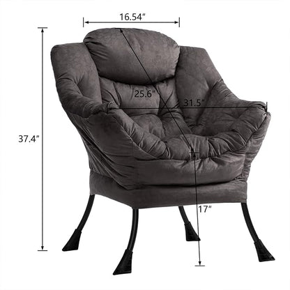 HollyHOME Modern Fabric Large Lazy Chair, Accent Oversized Comfy Reading Chair, Thick Padded Cozy Lounge Chair with Armrest, Steel Frame Leisure Sofa Chair for Living Room, Bedroom, Dorm, Coffee Grey