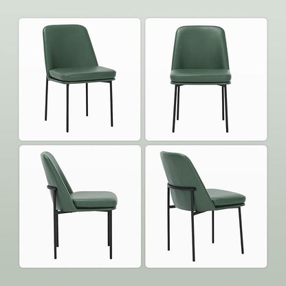 COLAMY Modern Dining Chairs Set of 6, Faux Leather Upholstered Dining Room Chairs Kitchen Chairs Dinner Chair with Curved Back and Metal Legs, Green