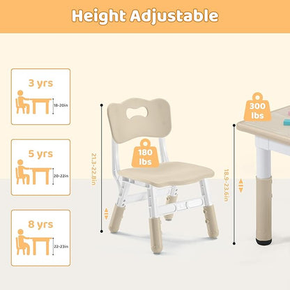 Kids Table & Chairs Set (2 Chairs) Height Adjustable for Ages 2-8 | Non-Slip Toddler Activity Table with Wipe-Clean Desktop, Montessori Learning & Art Drawing Table for Home Preschool