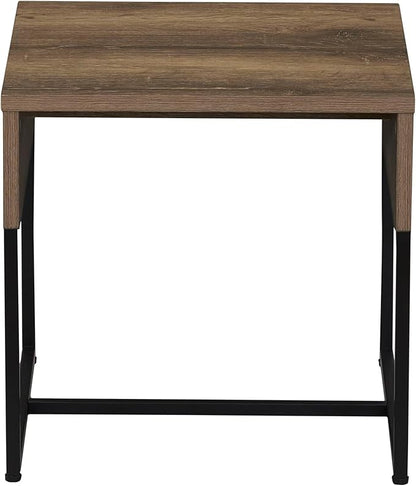 Household Essentials Wrap Square Side End Table Ashwood Rustic Wood Grain and Black Metal