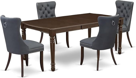 East West Furniture DODA5-MAH-13 5 Piece Dinette Set Includes a Rectangle Dining Table with Butterfly Leaf and 4 Polyester Fabric Upholstered Chairs, 42x78 Inch, Mahogany
