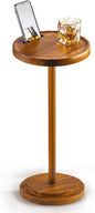 Drink Table, 24.4" Tall Compact Side Table with Phone Slot and Weighted Base, Durable Pedestal Table Accent for Living Room (Stepped Base, Acacia)