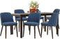 COLAMY 60 Inch Rectangular Kitchen Dining Table for 6, Modern Farmhouse Dining Table Set for 6, Wood Dining Table and Upholstered Dining Chairs for Kitchen, Dining Room, Restaurant, Brown/Blue