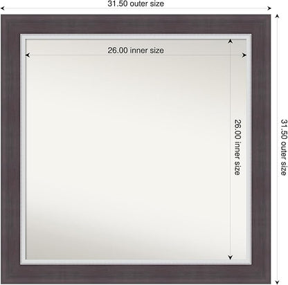 Amanti Art Brown Bathroom Mirror for Over Sink, 32x32 Ellie Brown Silver Square Vanity Mirror, Large Modern Contemporary Frame, Hangs Horizonally and Vertically, Bathroom Wall Decor, Non-Beveled Edge