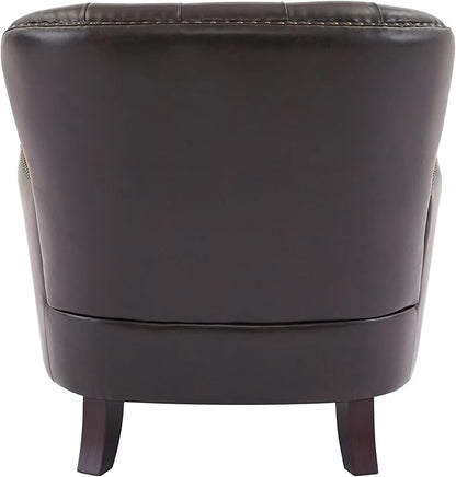 Ball & Cast Accent Chair,Mid-Century Lounge Living Room Chairs with Button Tufting,Upholstered Reading Accent Chair W/Solid Wood Legs and Curved Backrest,for Bedroom,Apartment,Dark Brown