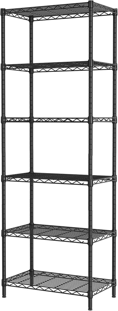 SINGAYE 6 Tier Adjustable Storage Shelf Wire Shelving Unit Metal Shelves Standing Closet Bathroom Organizers Pantry Kitchen Garage Laundry Room Organization Home Rack 12" D X 22" W X 69.5" H Black