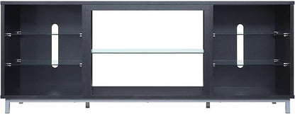 Manhattan Comfort Brighton 60" TV 7 Shelves, Tempered Glass Dividers and Media Wire Management, Modern Free-Standing Entertainment Center for Living Room, Fits up to 56" Television, OneSize, Onyx