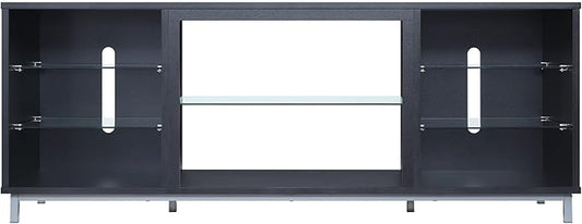 Manhattan Comfort Brighton 60" TV 7 Shelves, Tempered Glass Dividers and Media Wire Management, Modern Free-Standing Entertainment Center for Living Room, Fits up to 56" Television, OneSize, Onyx