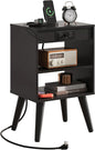 WLIVE Black Nightstand, Night Stand with Charger Station, Bedside Tables, Side Table with Storage Shelf, End Table with USB Ports and Outlets for Bedroom, 15.12" D x 11.73" W x 23.74" H